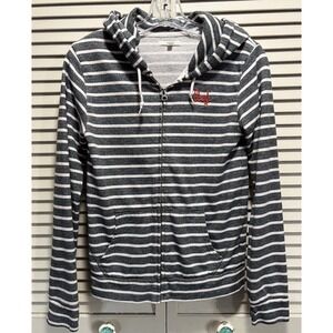 Obey Gray/White Zip Up Sweatshirt Size XS Striped Long Sleeve Embroidered‎ Logo
